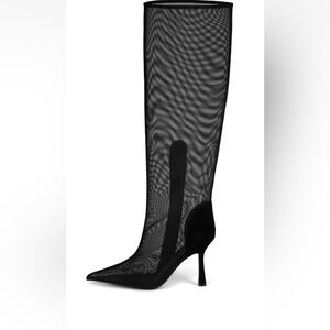 Jeffrey Campbell PEEPSHOW Boot See Through Mesh Suede Trim Point Toe Black